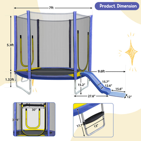Trampoline for Kids with Safety Enclosure Net, Slide and Ladder, Easy Assembly ,Regular Hexagon Outdoor Recreational Trampoline