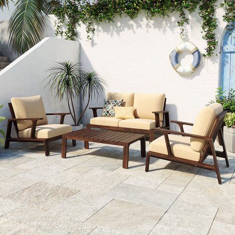 4 Pieces Outdoor Sofa Set 4-person Patio Seating Group Outdoor Conversation Set with Cushions and a Coffee Table for Patios, Gardens, or Balcony