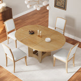Farmhouse Extendable Round Dining Table Set for 4, 5-Piece Kitchen Table Set with 4 Upholstered Chairs and 16inch Removable Leaf for Small Places