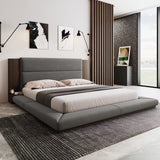 Floor Upholstered Platform Bed with Extended Wood Headboard & Bedside Shelf,No Box Spring Needed