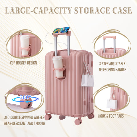 20"/24"/28" 3 pcs/set in ABS Spinner Wheel Luggage, Carry on Suitcase, with Cup Holder & USB Port & Phone Holder