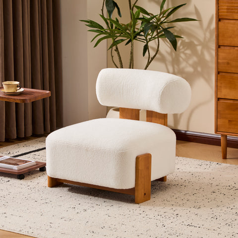 27.25" Modern Boucle Lounge Chair with Solid Wood Frame and Rolled Backrest, Soft and Durable Boucle Upholstery, Ideal for Living Room, Bedroom, or Office