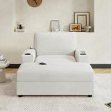 42.8" Oversized Chaise Lounge Chair with Storage Ottoman, Corduroy Sofa Bed with Cup Holders & USB Charging Port, Upholstered Sleeper Chair, Deep - Seat Reading Couch for Living Room, Bedroom