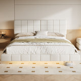 White Boucle Floating Bed with Light,King