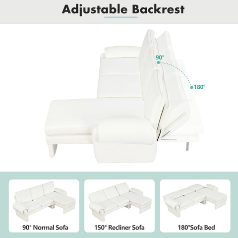 Convertible Futon Sofa Bed Futon Sofa Couch with an Adjustable Backrest, a Reversible Chaise Lounge and Two Removable Armrest Pillows for Living Room, Beige