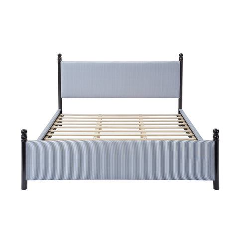 Striped Rubberwood Upholstered Bed