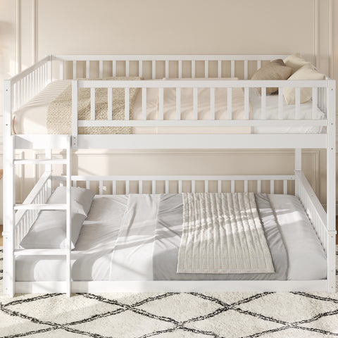 Queen over Queen Bunk Bed with Ladder and Guardrails