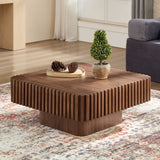 Modern Handcraft Drum Coffee Table Square Coffee Table for Living Room,Small Wooden Coffee Table with Sturdy MDF Pedestal