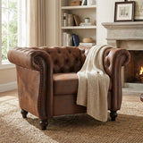 Chesterfield Club Chair with Scrolled Arms, Nailhead Trim, and Solid Wood Legs