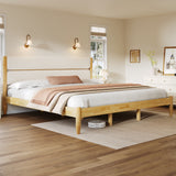 King Size Solid Wood Bed Frame With Fleece Upholstered Headboard, Ivory