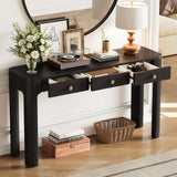 Rustic Console Table with Curved Corners for Safety, Entryway Table with 3 Concealed Drawers, Sturdy Sofa Table with Thick Legs for Hallway & Living Room