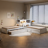 Twin Size L-Shaped Platform Bed with Storage Cabinets,Desk,Trundle and LED Light