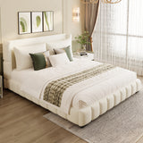 King Size Upholstered Platform Bed with 2 Pillows, White