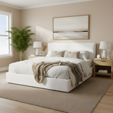 Ergonomic upholstered bed, Boucle, White,King