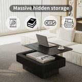 38.6'' Fluted Lift-top Coffee Table Solid Wood Veneered Modern Coffee Table Accent Tea Table with Storage and Adjustable Height for Living Room, Bedroom, Apartment or Office