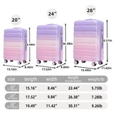 20"/24"/28" 3 pcs/set in PC Spinner Wheel Luggage, Carry on Suitcase, With Gradient Color and Combination Lock(Pink+Purple)