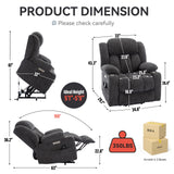 Up to 350 LBS Chenille Power Lift Recliner Chair, Heavy Duty Motion Mechanism with 8-Point Vibration Massage and Lumbar Heating, USB and Type-C Ports, Stainless Steel Cup Holders