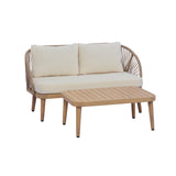 2-Piece Acacia Wood Patio Set, Curved Tub Loveseat & Slatted Coffee Table with Woven Rope Accents & Weather-Resistant Cushions