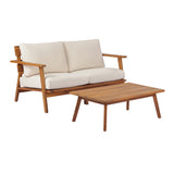 2-Piece Mid-Century Modern Patio Set, Acacia Wood Loveseat & Slatted Coffee Table with Weather-Resistant Cushions