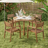 5-Piece Outdoor Dining Set with 4 Acacia Wood Chairs,47.2" Round Dining Table with Slatted Design, Ideal for Patios, Gardens, Poolsides, and Lawn Areas & Indoor
