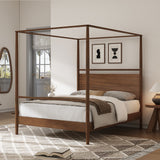 Solid Wood Canopy Bed Frame Four Posters Bed No Box Spring Needed,King Size,Walnut