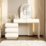 Luxury 2-in-1 Vanity Table with Leather Finish, 3-Color LED Lighted Mirror, Modern Makeup Vanity Desk with Nightstand Design, Dressing Table with 5 Storage Drawers, Beige