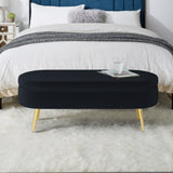 Ottoman Oval Storage Bench, Flannel with Metal Legs-Black