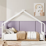 Twin Size House Bed with Roof and Colorful Lights, Metal Bed Frame with Slats and Legs, House Bed for Boy, Girls and Young Teens, No Box Spring Needed