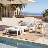 Patio Chaise Lounge Set with 4-Position Adjustable Back, Side Table&Foldable Arm, Rust-resistant Outdoor Recliner Lounger Daybed,Teak,White