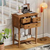 Narrow Console Table, Slim Sofa Table with Three Storage Drawers and Bottom Shelf (Natural)