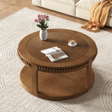 31.5 Inch Round Solid Wood Coffee Table & Sofa Table - Two-Tier Thickened Top, Sturdy Legs, Circle Table for Living Room