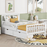 Twin Size Wood Platform Bed with Guardrails on Both Sides and Two Storage Drawers,White