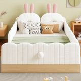 Twin Size Upholstered Platform Bed with Pillows and Storage Bags