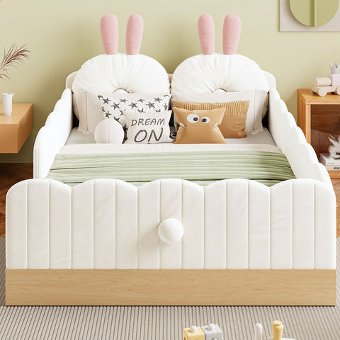 Twin Size Upholstered Platform Bed with Pillows and Storage Bags