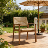 Durable Outdoor Dining Chair with Acacia Wood Frame, Handwoven Wicker Seat, Teak Finish, Patio Garden Furniture