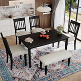 6-Piece Retro Dining Room Set, Classic Kitchen Furniture Set, Wooden Rectangular Table and 4 Chairs with Bench for kitchen & Dining Room, Easy Assembly, Space Saving