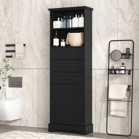Tall Storage Cabinet with 3 Drawers and Adjustable Shelves for Bathroom, Study, Office and Interior, MDF Board with Painted Finish