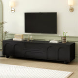 Cream Style TV Stand with Arched Doors & 2 Drawers for TVs up to 75", Minimalist Media Console with Rebound Device, Entertainment Center with 5 Iron Round Legs for Living Room, Bedroom