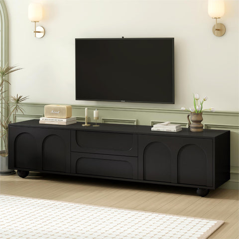 Cream Style TV Stand with Arched Doors & 2 Drawers for TVs up to 75", Minimalist Media Console with Rebound Device, Entertainment Center with 5 Iron Round Legs for Living Room, Bedroom