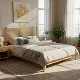 Premium Solid Wood King Size Bed Frame with Headboard,Natural Finish, 600lbs Capacity, for Modern Bedroom,No Box Spring Needed