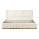 Modern, Minimalist, and Elegant Striped Fabric Bed,Beige