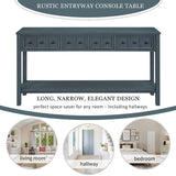 Rustic Entryway Console Table, 60" Long Sofa Table with two Different Size Drawers and Bottom Shelf for Storage, Navy