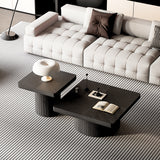 Modern Wood Nesting Coffee Table Set, 2-Piece Coffee Table with Cylindrical & Fluted Pedestal, Minimalist Center Table & Side Table for Wabi-Sabi Decor, Versatile Nesting Tables for Living Room