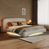Curved Upholstered Bed with Smart Ambient Lighting,Cream