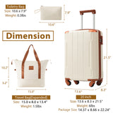 20 Inch Carry On Luggage Set 3 Piece with Spinner Wheels, Lightweight Hardshell ABS Suitcase for Weedend Getaways, Business Travel, White Brown