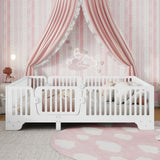 Floor Bed with Slats and Fence, Full Size Montessori Floor Beds with Door, No Box Spring Needed