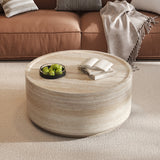 Round Coffee Table with Faux Luxury Marble Look, Drum Small Center Table With Strong Structure, Minimalist Mars Pattern End Table for Living Room, Bedroom, No Assembly Required