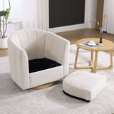 Storage Swivel Barrel Chair Upholstered Accent Chair Ergonomic Club Sofa Chair Round Armchair, Beige