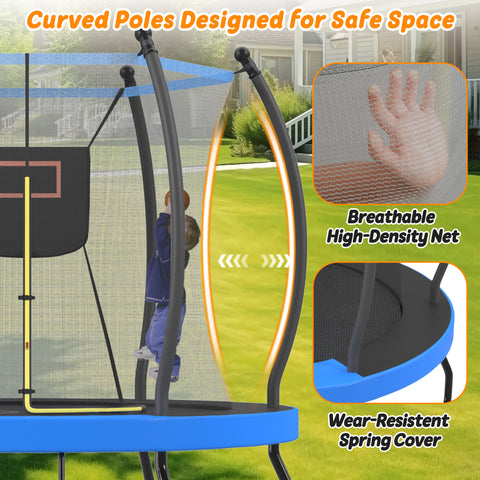 Trampoline with Basketball Hoop, Enclosure net and Ladder, Outdoor Trampoline for Kids, Recreational Backyard Trampoline