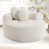 Round Fluffy Compression Sofa Couche with Heart-shaped Pillow & Anti-Slip Base for Living Room, Bedroom, Apartment